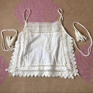 White Lace Detail Tie Side Free People Top
